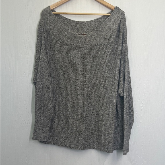 Free People - Boat Neck Heather Gray Long Sleeve Knit Sweater Size Large - Picture 6 of 10